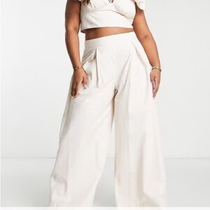 ASOS LUXE CURVE beige wide leg high waist pants